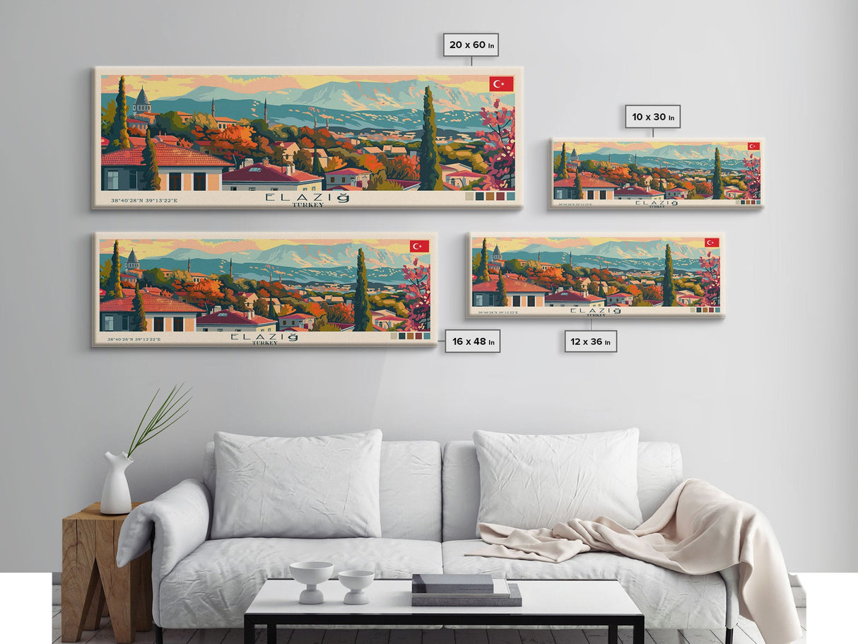 Elaz Turkey Wall Art, Panoramic Travel Poster, Panoramic Framed Canvas Print, City Wall Art, Wall Hanging Home Decor, Travel Art