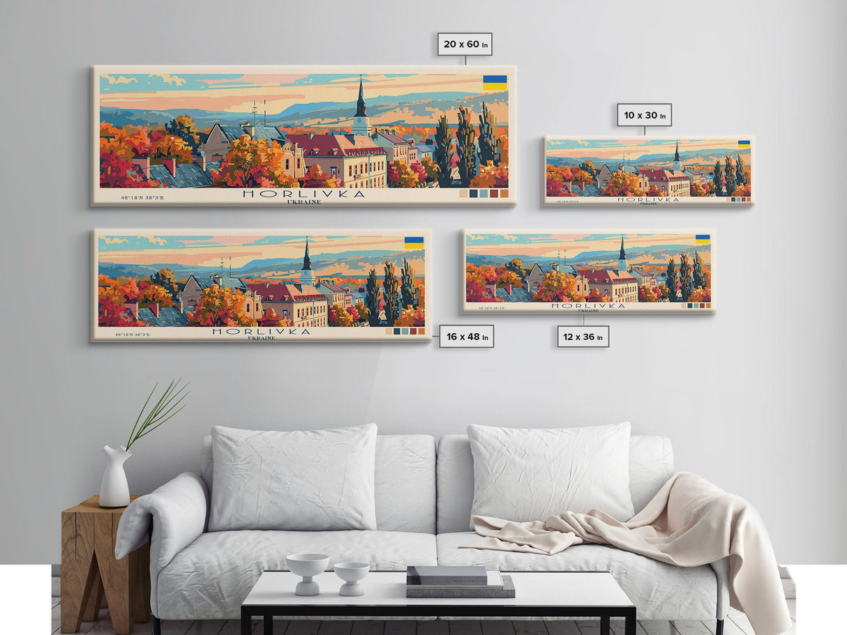 Horlivka Ukraine Wall Art, Panoramic Travel Poster, Panoramic Framed Canvas Print, City Wall Art, Wall Hanging Home Decor, Travel Art