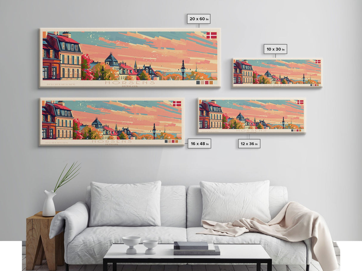 Horsens Denmark Travel Print Wall Art, Panoramic City Art, Travel Art, Wall Decor, Vacation Gift, Framed Canvas Print Or Metal Art