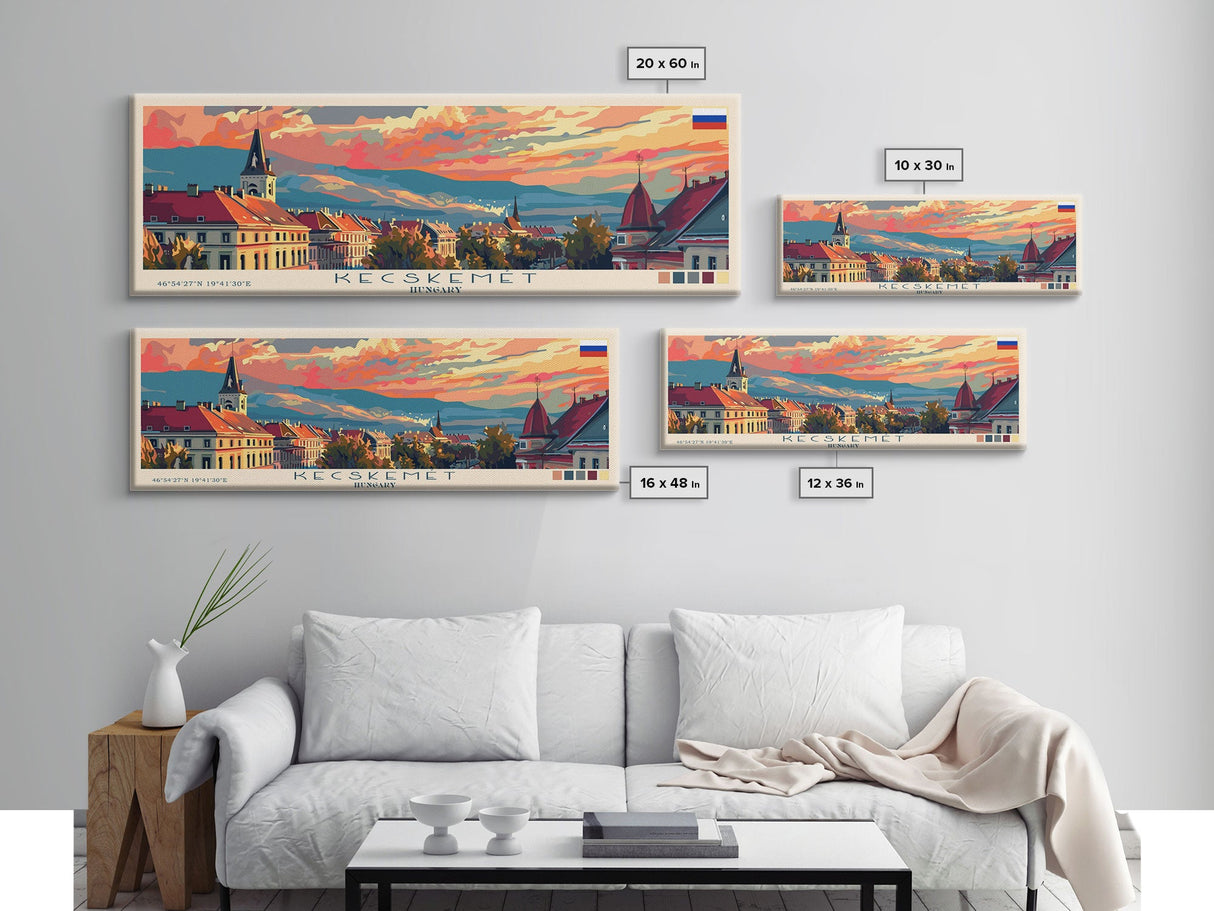 Kecskemet Hungary Wall Art, Panoramic Travel Poster, Panoramic Framed Canvas Print, City Wall Art, Wall Hanging Home Decor, Travel Art