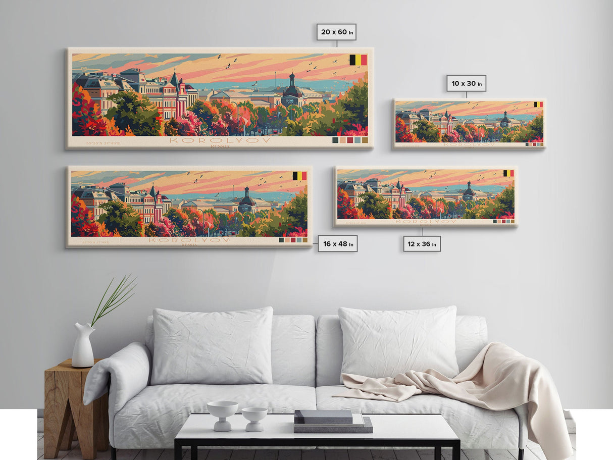 Korolyov Russia Wall Art, Panoramic Travel Poster, Panoramic Framed Canvas Print, City Wall Art, Wall Hanging Home Decor, Travel Art