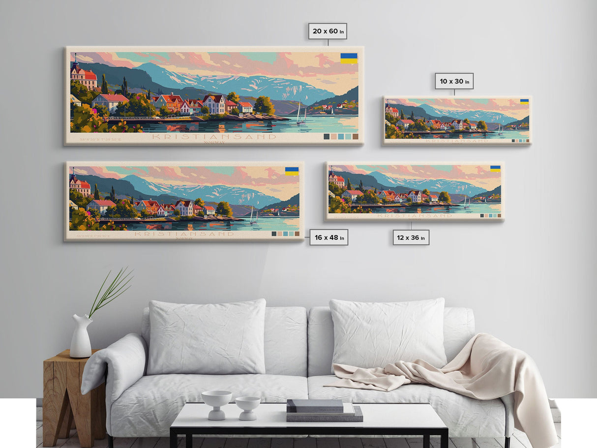 Kristiansand Norway Wall Art, Panoramic Travel Poster, Panoramic Framed Canvas Print, City Wall Art, Wall Hanging Home Decor, Travel Art