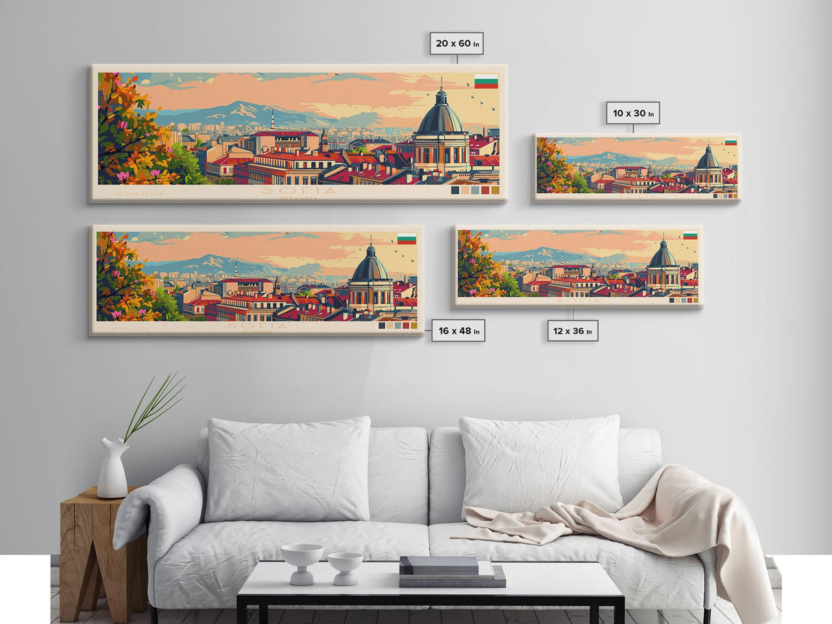 Sofia Bulgaria Wall Art, Panoramic Travel Poster, Panoramic Framed Canvas Print, City Wall Art, Wall Hanging Home Decor, Travel Art