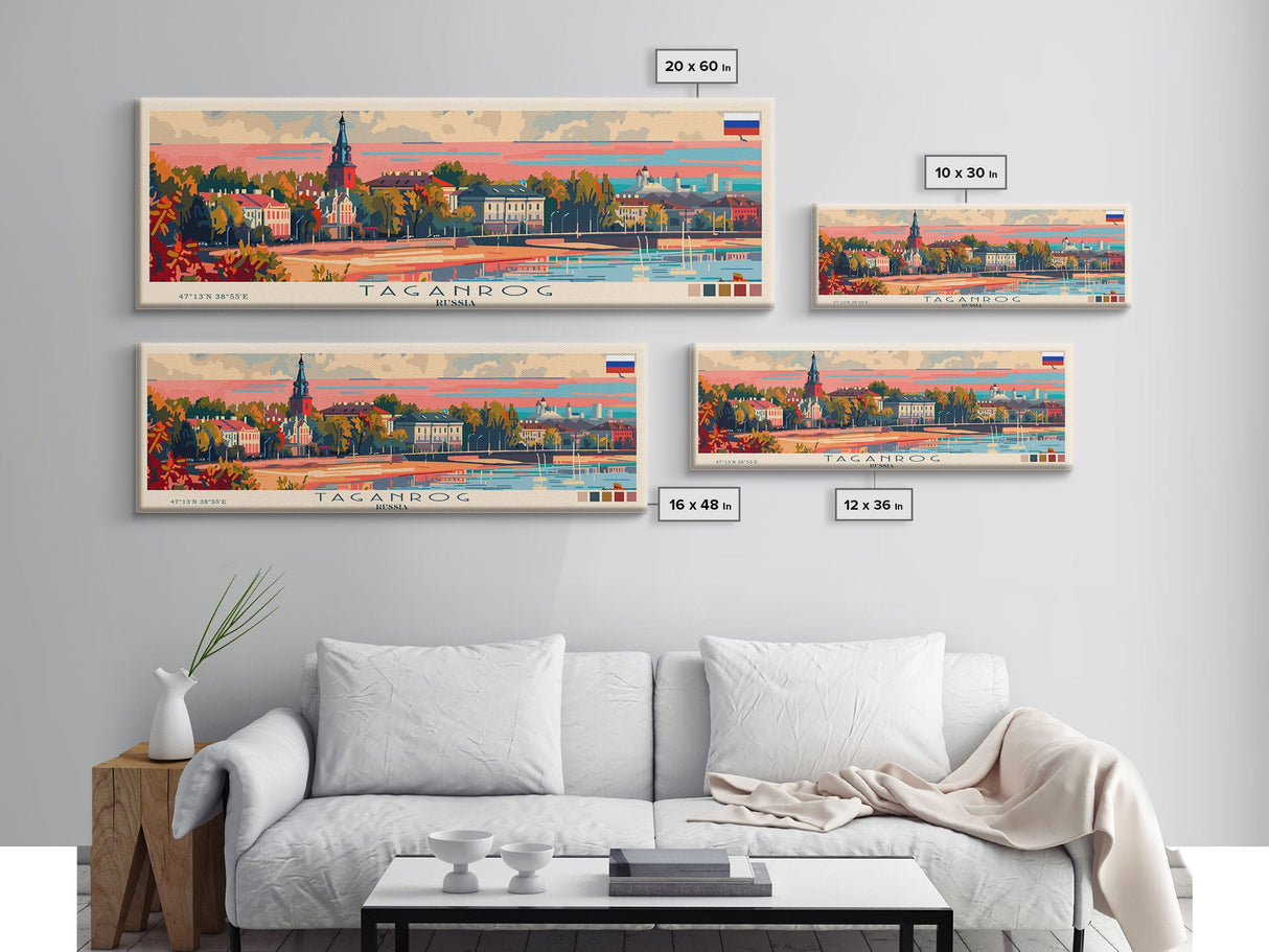 Taganrog Russia Travel Art, City Art, Framed Canvas Print or Metal Wall Art, Europe Travel Poster, Panoramic Wall Art, Extra Wide Wall Art