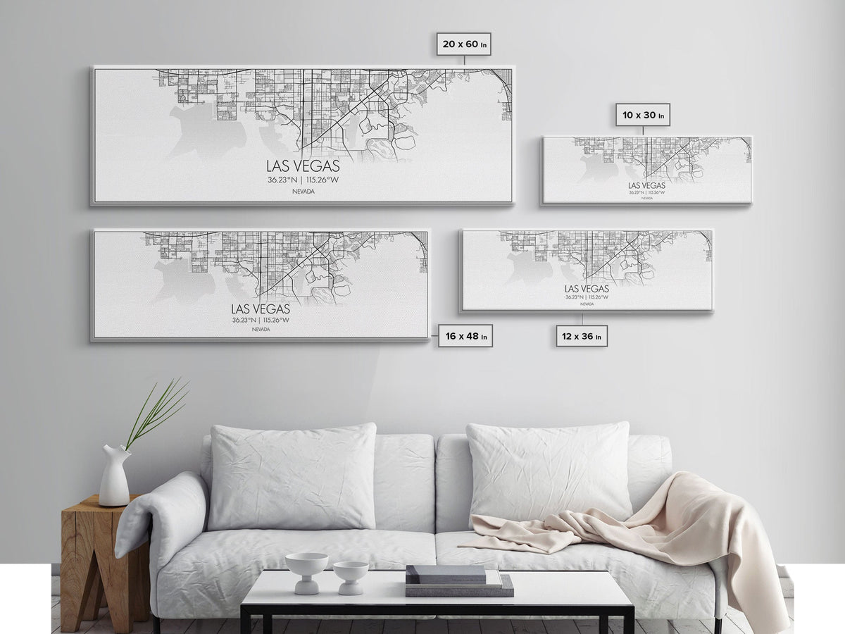 Panoramic Las Vegas City Map, Nevada Art, Map Print, Minimalist Wall Art, Canvas Art, Housewarming Gift, Street Map Art, Closing Gift