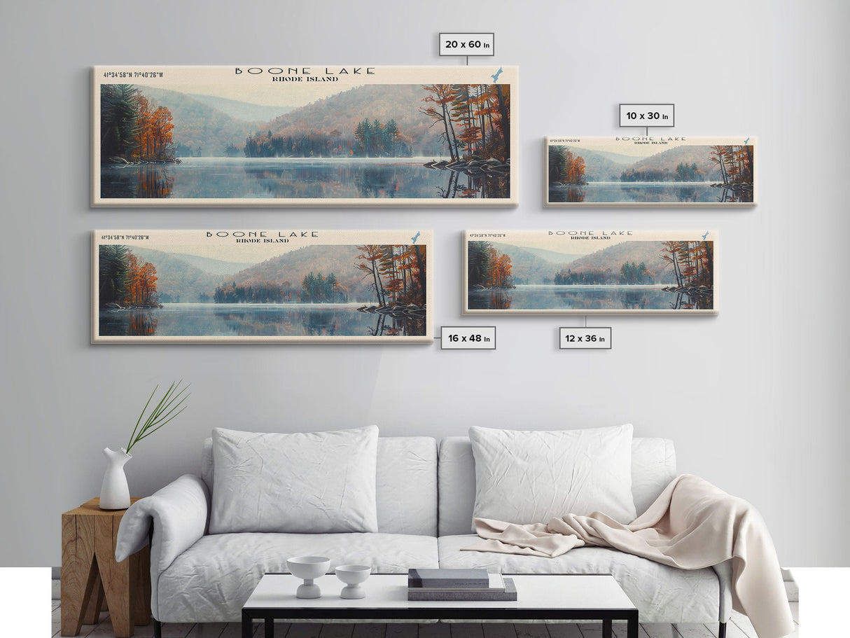 Boone Lake Rhode Island Framed Canvas Print, Panoramic Lake House Decor, Scenic View, Travel Poster, Rustic Art, Lake Painting