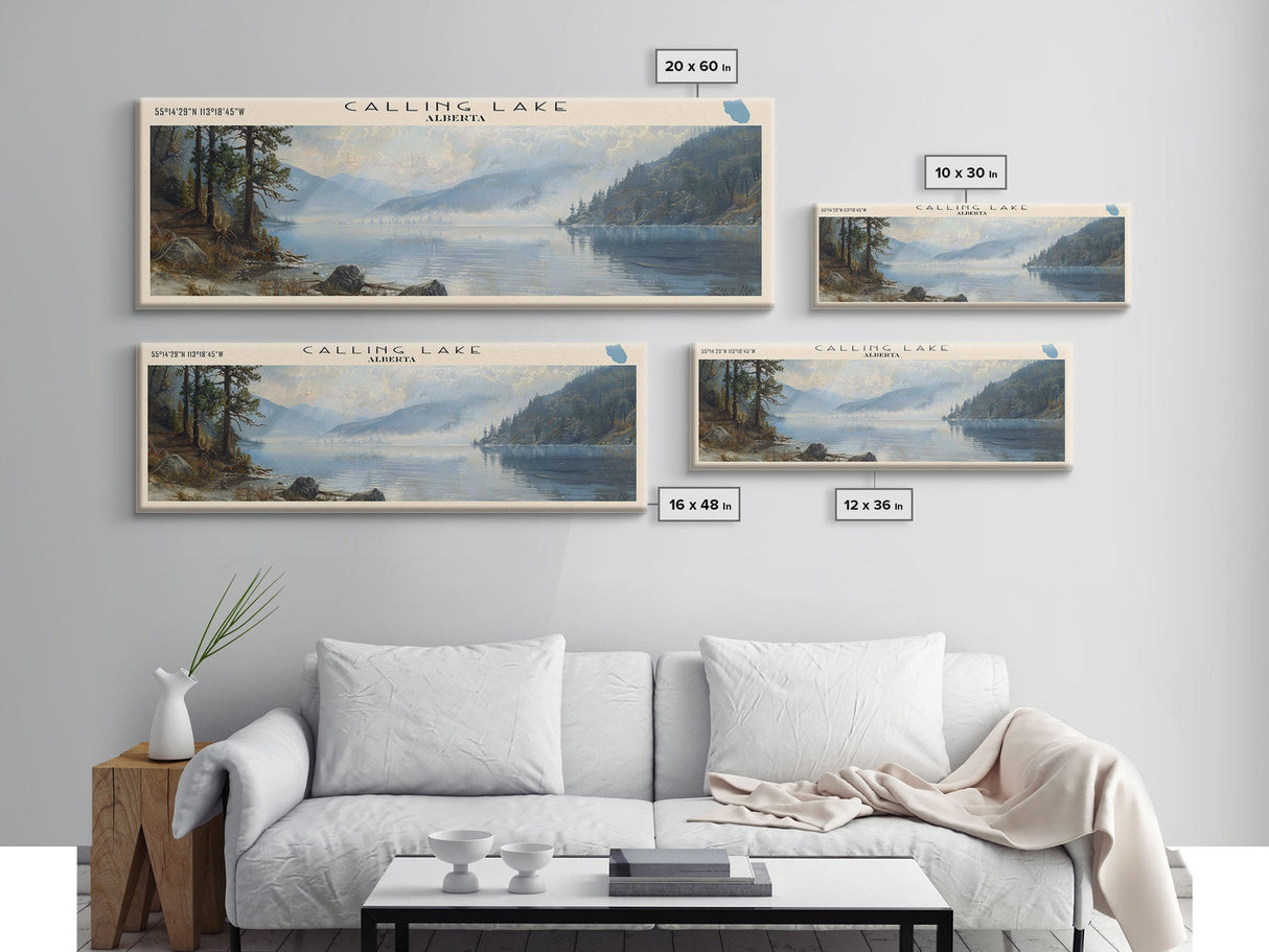 Calling Lake Framed Canvas Print, Panoramic Lake House Decor, Wall Art, Travel Poster, Rustic Lake Painting, Nature Art