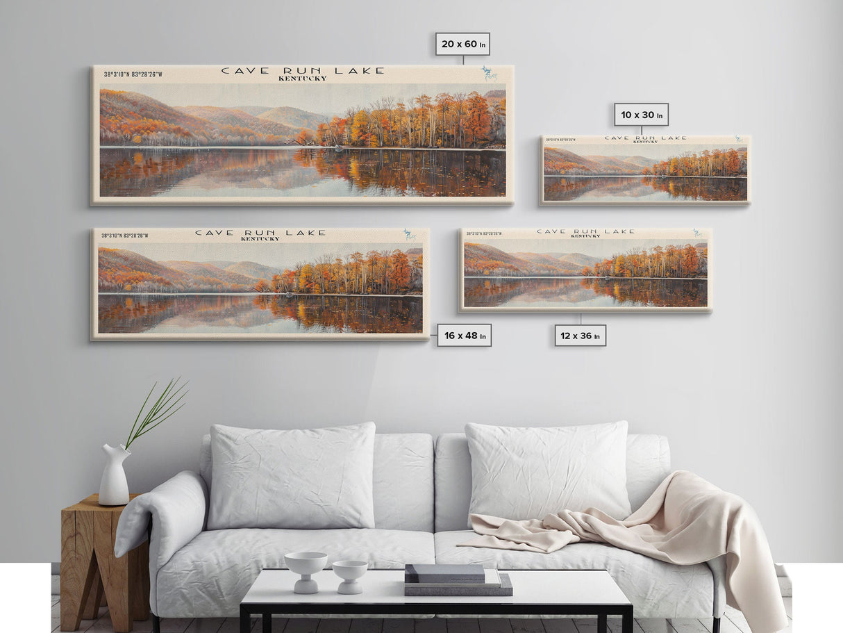 Cave Run Lake Kentucky Framed Canvas Print, Lake House Decor, Panoramic Wide Art, Travel Poster, Rustic Lake Painting, Nature Art