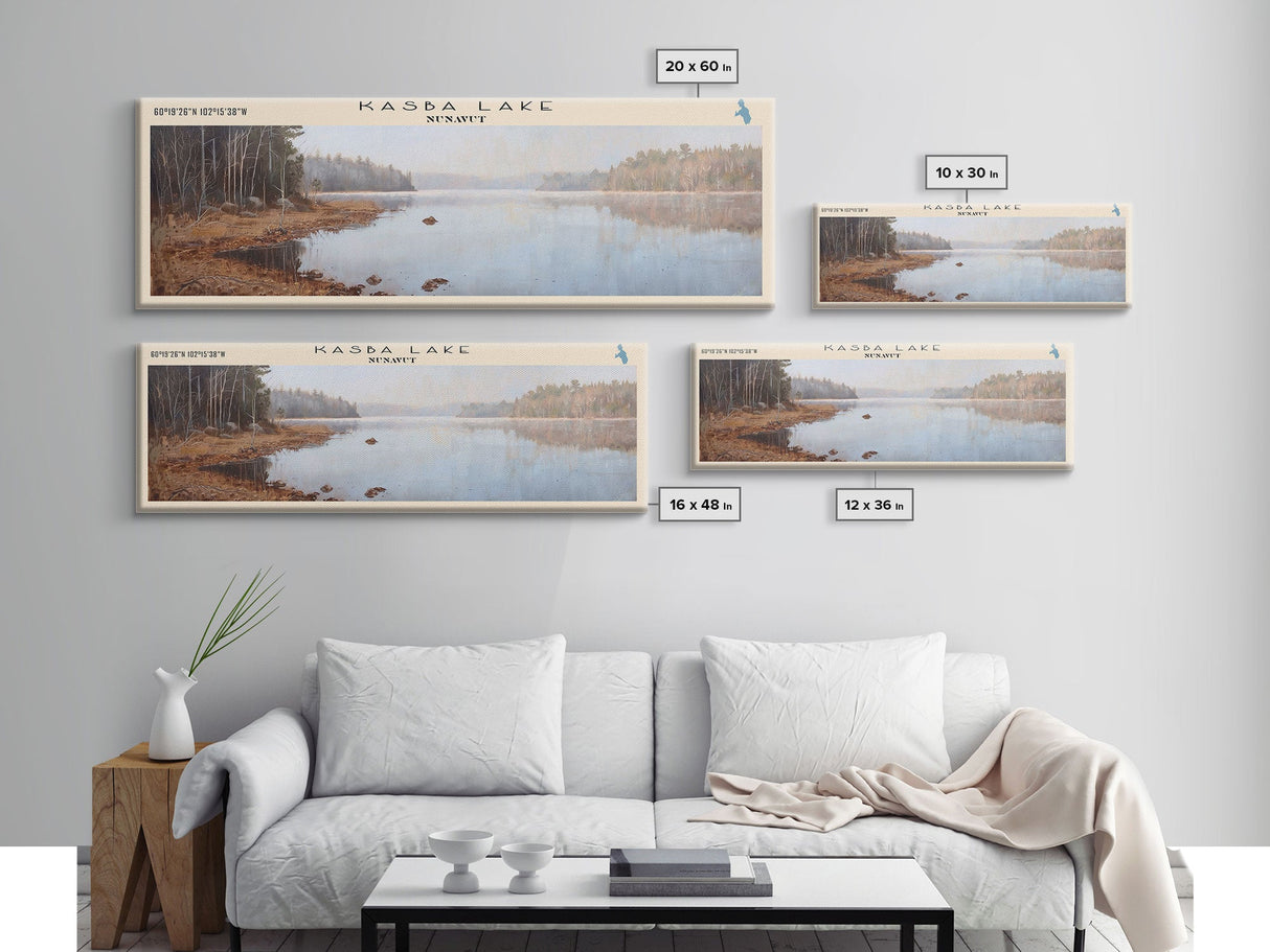 Kasba Lake Framed Canvas Print, Lake House Decor, Panoramic Wall Art, Travel Poster, Beautiful Lake Painting, Home Decor