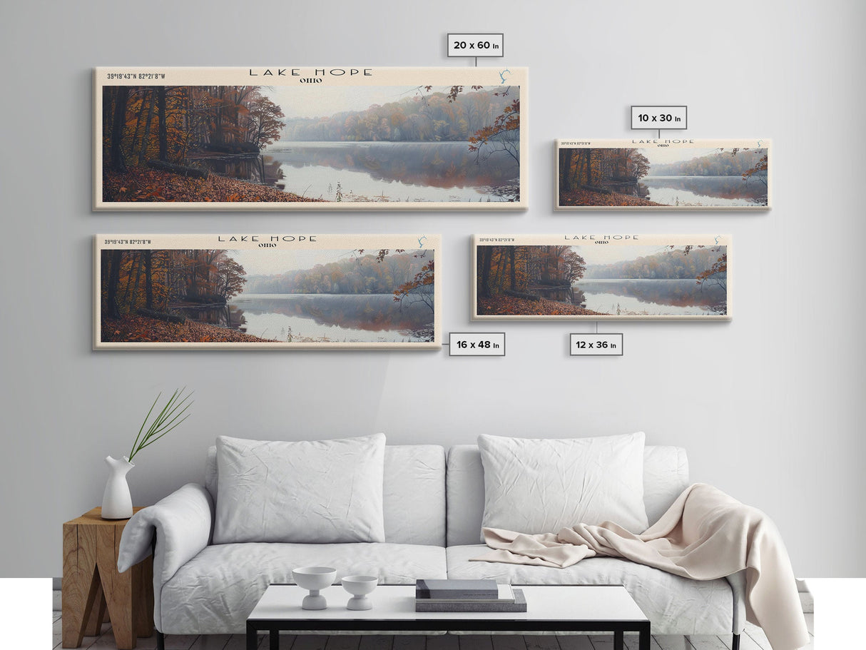 Lake Hope Framed Canvas Print, Lake House Decor, Panoramic Wall Art, Travel Poster, Stunning Lake Painting, Home Art
