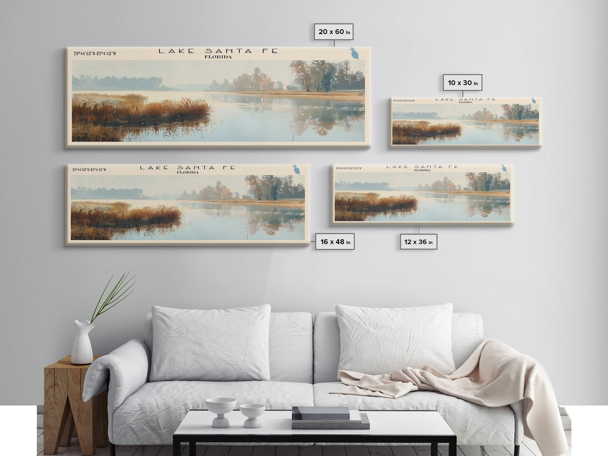 Lake Santa Fe, Boho Art, Stunning Landscape, Travel Poster Art, Wall Art, Home Decor, Nature Scene, Lake Painting, Minimalist Art, Bedroom Decor, Travel Print, Framed Canvas Print, Lake House Decor, Panoramic Print