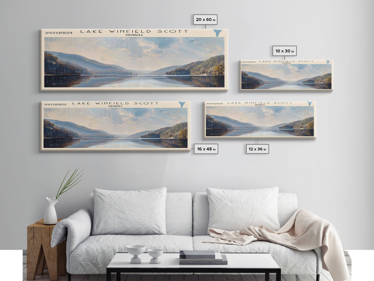 Lake Winfield Scott Georgia Framed Canvas Print, Lake House Decor, Panoramic Wall Art, Travel Poster, Scenic Landscape Painting, Rustic Art