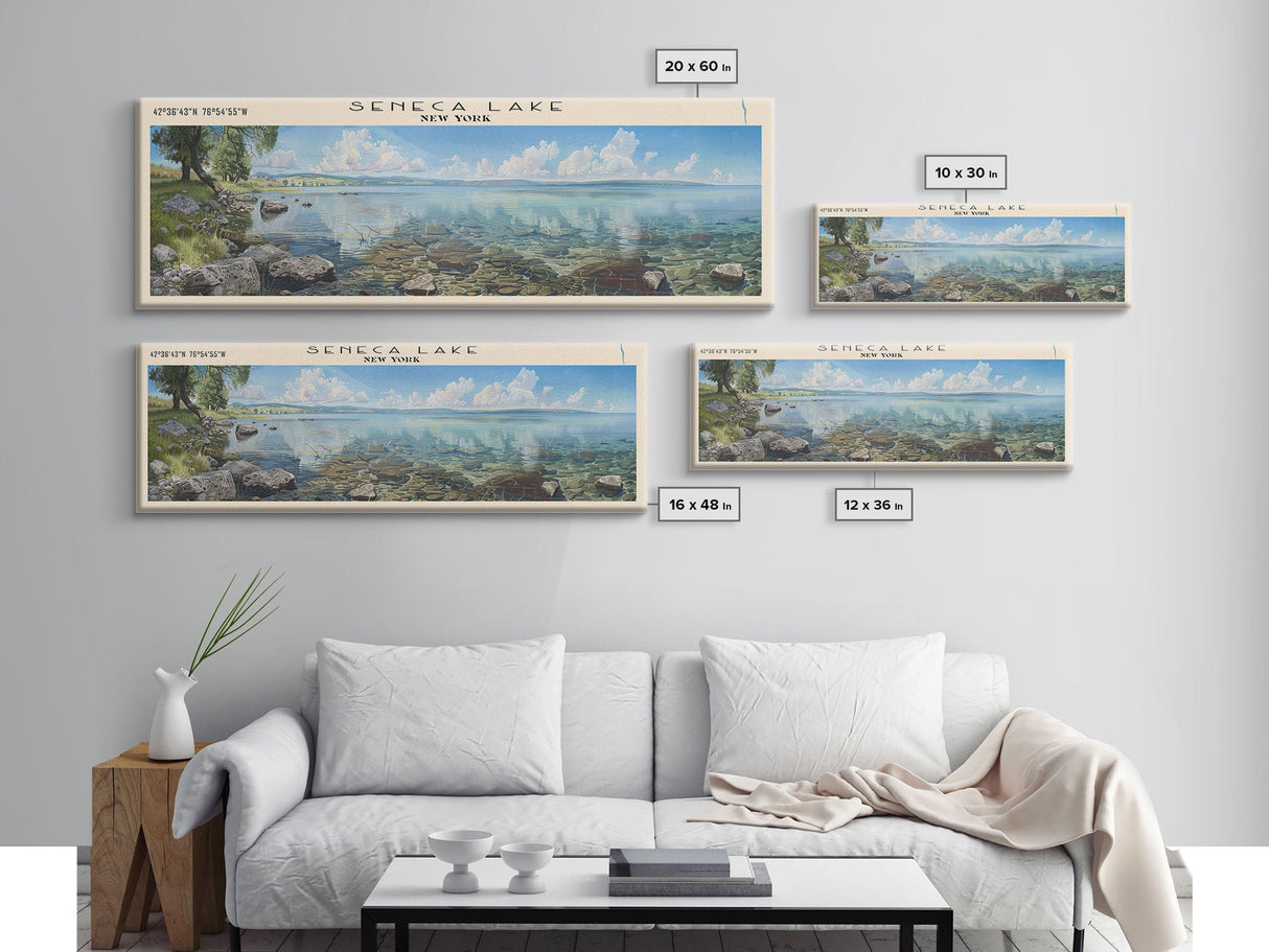 Seneca Lake New York Panoramic Framed Canvas Print, Lake House Decor, Wall Art, Travel Poster, Serene Lake Scene, Bedroom Decor