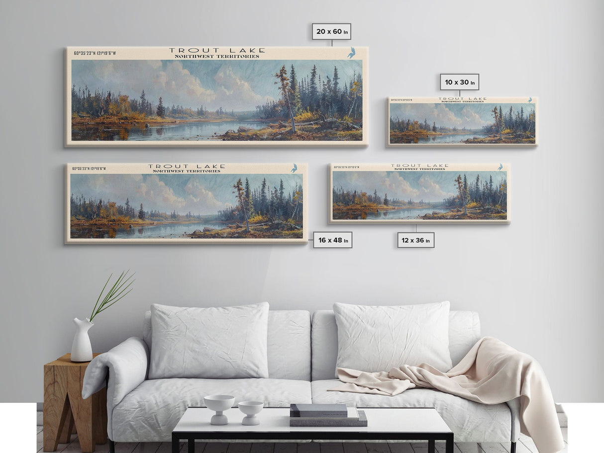 Trout Lake Canada Northwest Territories Panoramic Wall Art, Framed Canvas Print, Lake House Decor, Travel Poster, Beautiful Lake Scene, Home Decor