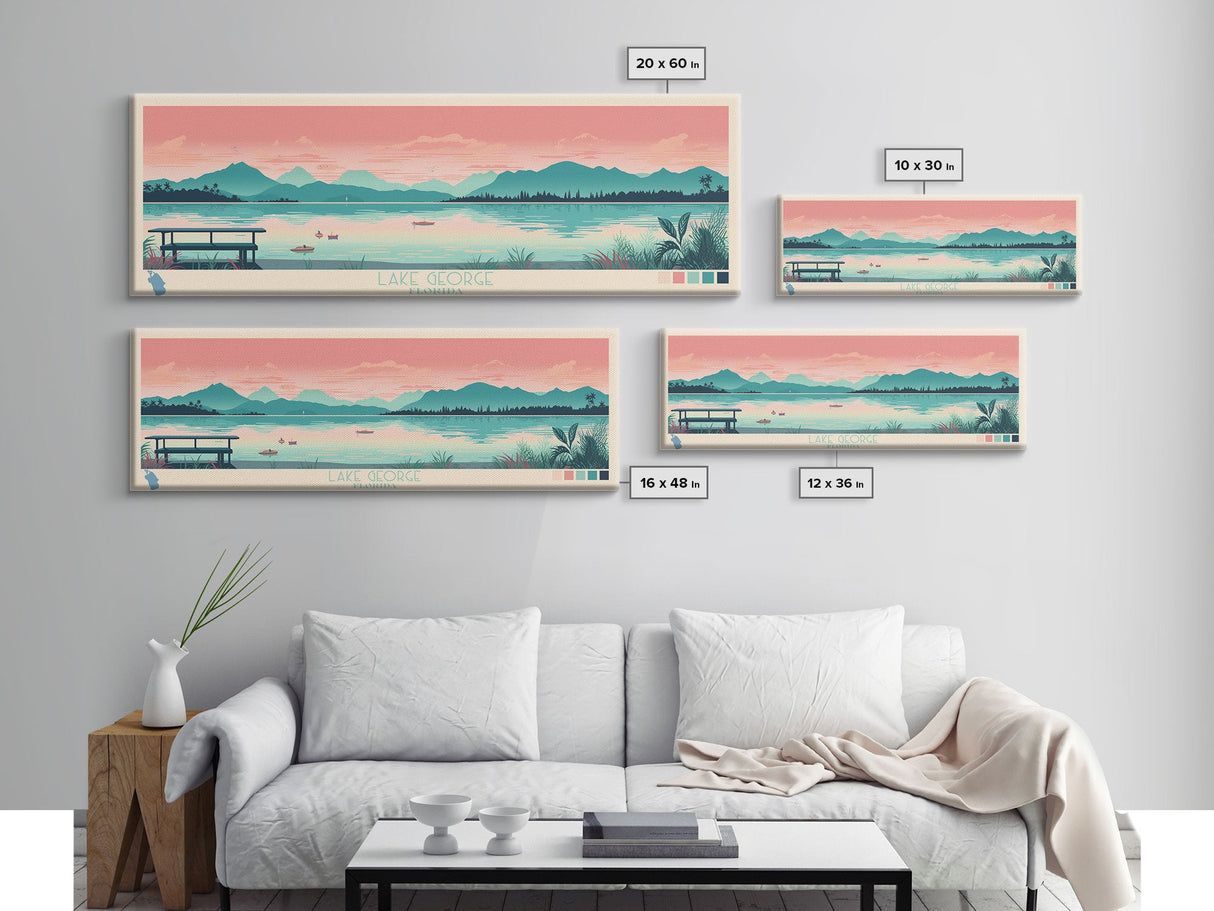 Lake George Florida Framed Canvas Print, Panoramic Wall Art, Midcentury Modern, Pop Art, Bedroom Decor, Travel Poster, Living Room Art