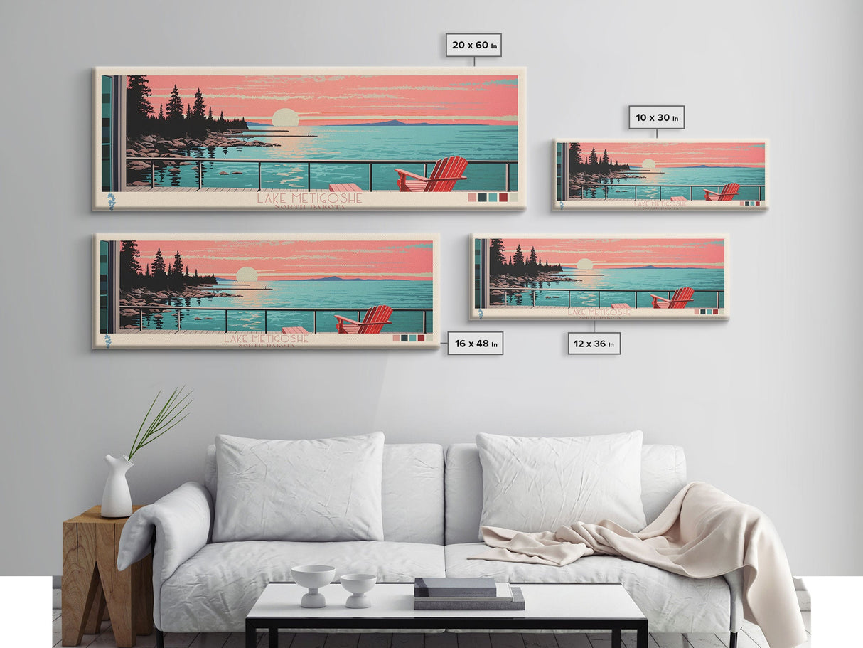 Lake Metigoshe North Dakota Framed Canvas Print, Panoramic Wall Art, Midcentury Modern, Pop Art, Living Room Decor, Travel Poster