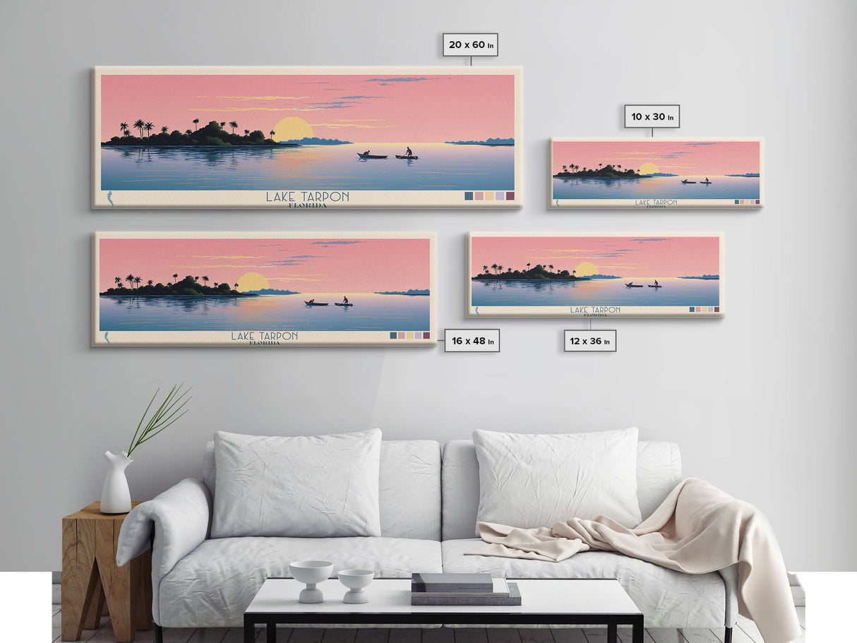 Lake Tarpon Florida Framed Canvas Print, Panoramic Wall Art, Midcentury Modern, Pop Art, Living Room Decor, Travel Poster, Lake House Art