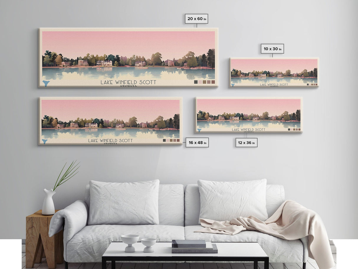 Lake Winfield Scott, Georgia Panoramic Wall Art Framed Canvas Print, Midcentury Modern, Pop Art, Home Decor, Travel Poster, Living Room Art