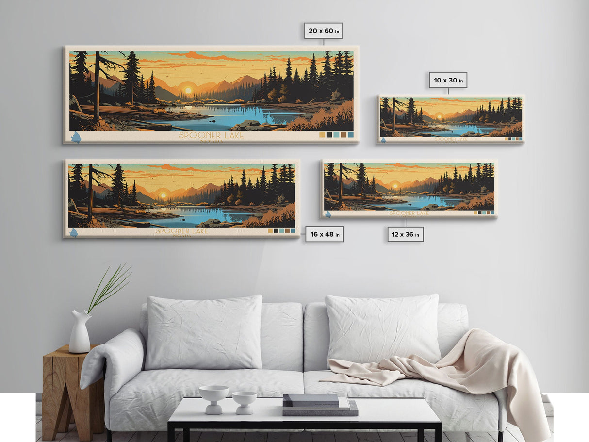 Spooner Lake, Nevada Framed Canvas Print, Lake House Decor, Midcentury Modern Art, Pop Art, Travel Poster, Bedroom Wall Art