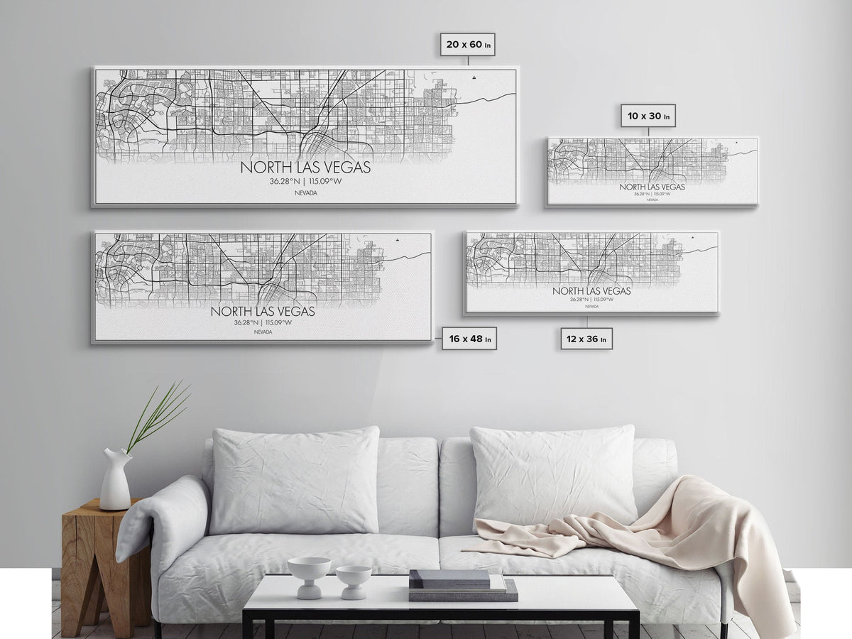 Panoramic North Las Vegas City Map, Nevada Art, Map Print, Minimalist Wall Art, Canvas Art, Housewarming Gift, Street Map Art, Closing Gift