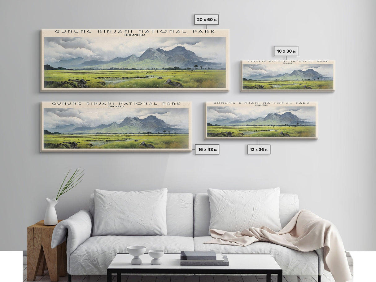 Gunung Rinjani National Park COUNTRY | Framed Travel Poster Canvas Print | Trendy Wall Art | Watercolor Painting | Living Room Art | Unique Art