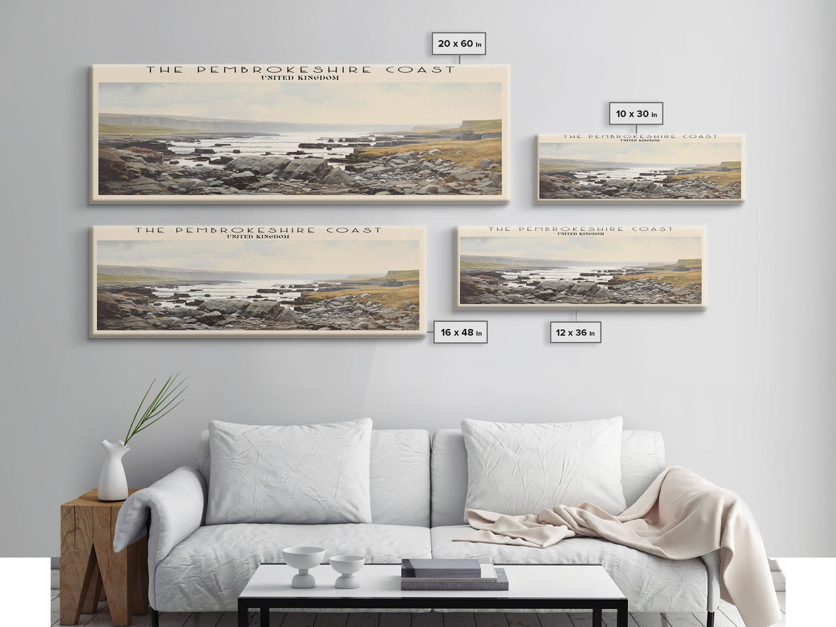 The Pembrokeshire Coast Travel Poster Print, Framed Canvas Print, COUNTRY Travel Art, Wood Framed Art, Wall Hanging, Home Decor