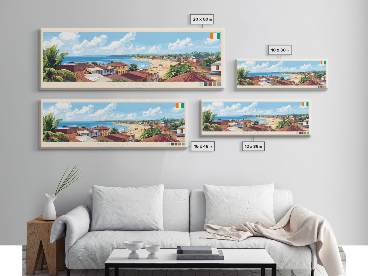 Bouake, Ivory Coast Panoramic Travel Poster Canvas Print, Bouake, Ivory Coast Painting, Ivory Coast Art, Bouake Panoramic Travel Art, Travel Painting