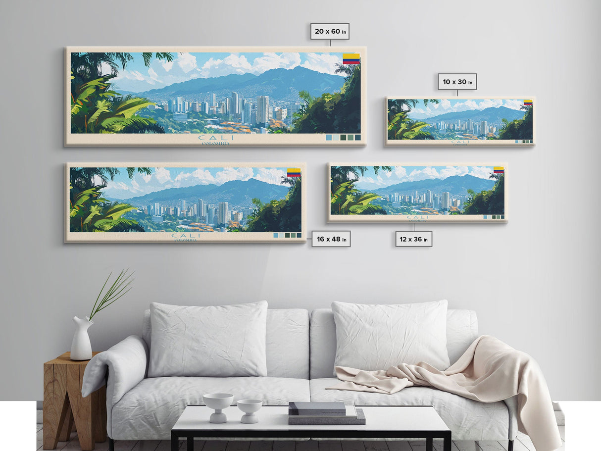 Cali, Colombia Travel Poster Panoramic Canvas Print, Cali, Colombia Painting, Colombia Art, Cali Travel Art, Guest Room Painting