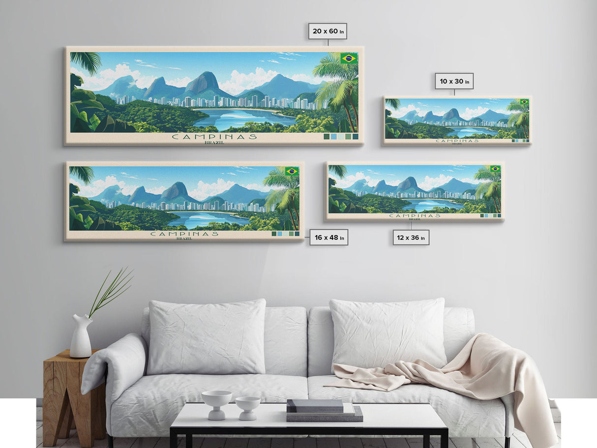 Campinas, Brazil Travel Poster Panoramic Canvas Print, Campinas, Brazil Painting, Brazil Art, Campinas Travel Art, Guest Room Painting