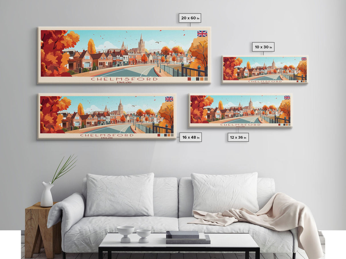 Chelmsford, England Travel Poster Panoramic Canvas Print, Chelmsford, England Painting, England Art, Chelmsford Travel Art, Guest Room Painting
