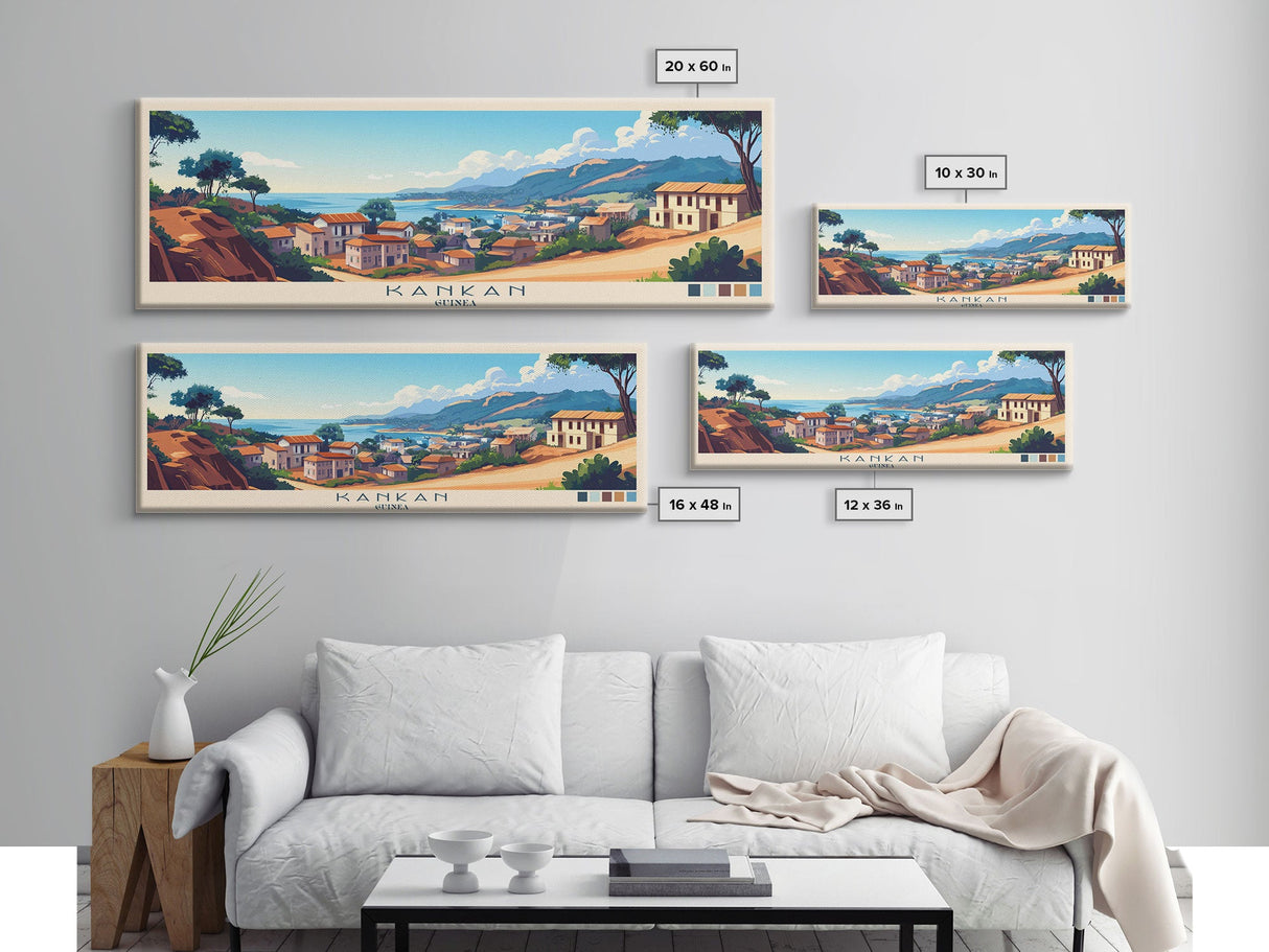 Kankan, Guinea Panoramic Travel Poster Canvas Print, Kankan, Guinea Painting, Guinea Art, Kankan Panoramic Travel Art, Travel Painting