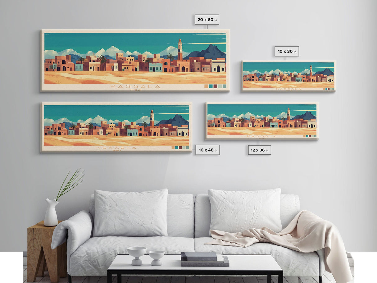 Kassala, Sudan Panoramic Travel Poster Canvas Print, Kassala, Sudan Painting, Sudan Art, Kassala Travel Art, Guest Room Painting
