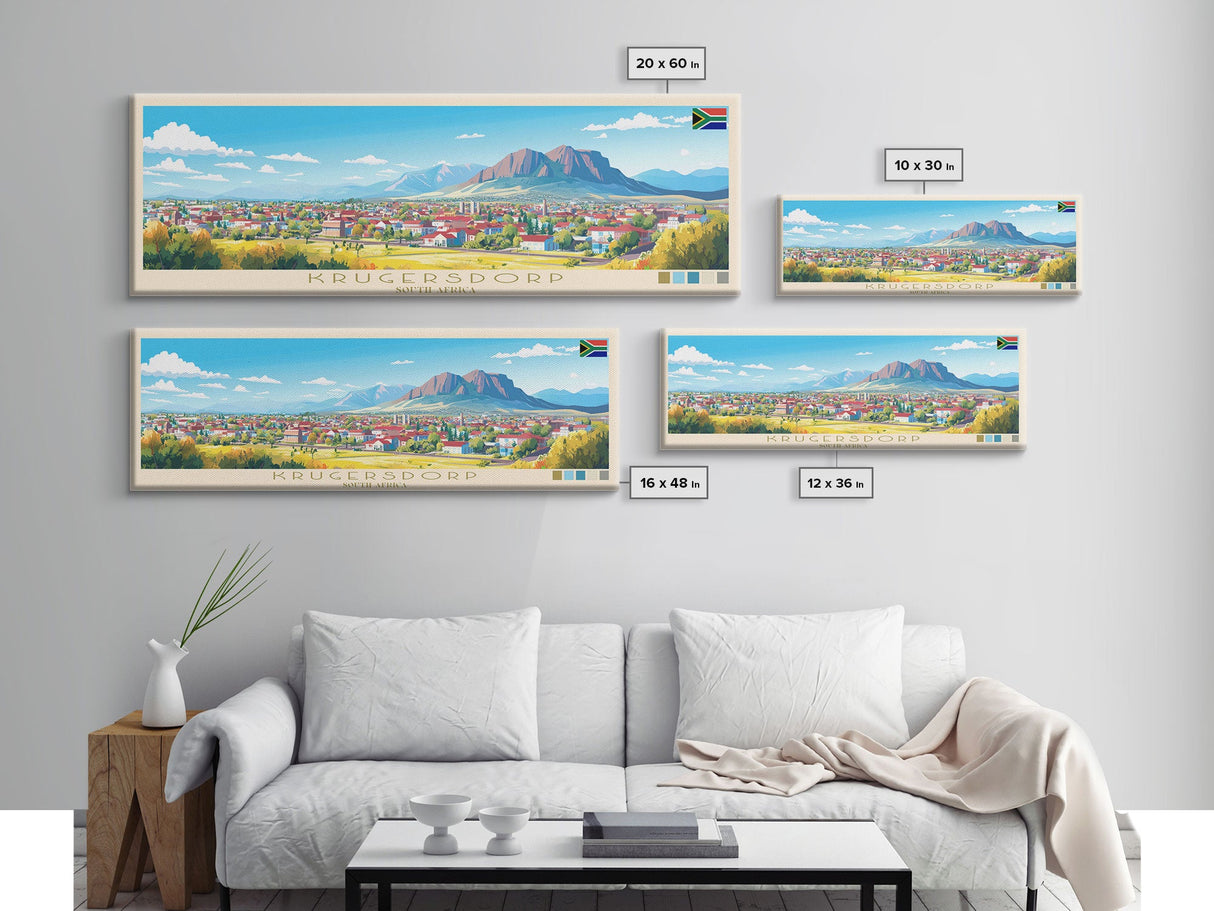 Krugersdorp, South Africa Panoramic Travel Poster Canvas Print, Krugersdorp, South Africa Painting, South Africa Art, Krugersdorp Panoramic Travel Art, Travel Painting