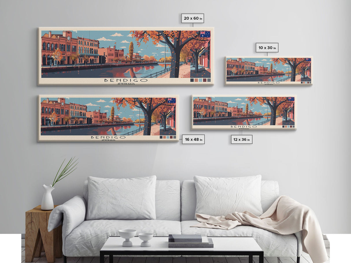 Bendigo, Australia Panoramic Canvas Print, Bendigo, Australia Painting, Australia Art, Bendigo Travel Poster, Travel Art, Guest Room Painting