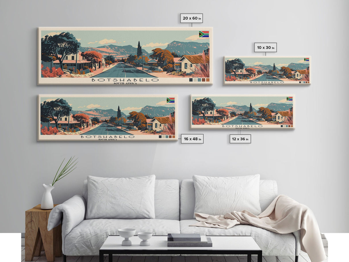 Botshabelo, South Africa Panoramic Canvas Print, Botshabelo, South Africa Painting, South Africa Art, Botshabelo Travel Poster, Travel Art, Guest Room Painting