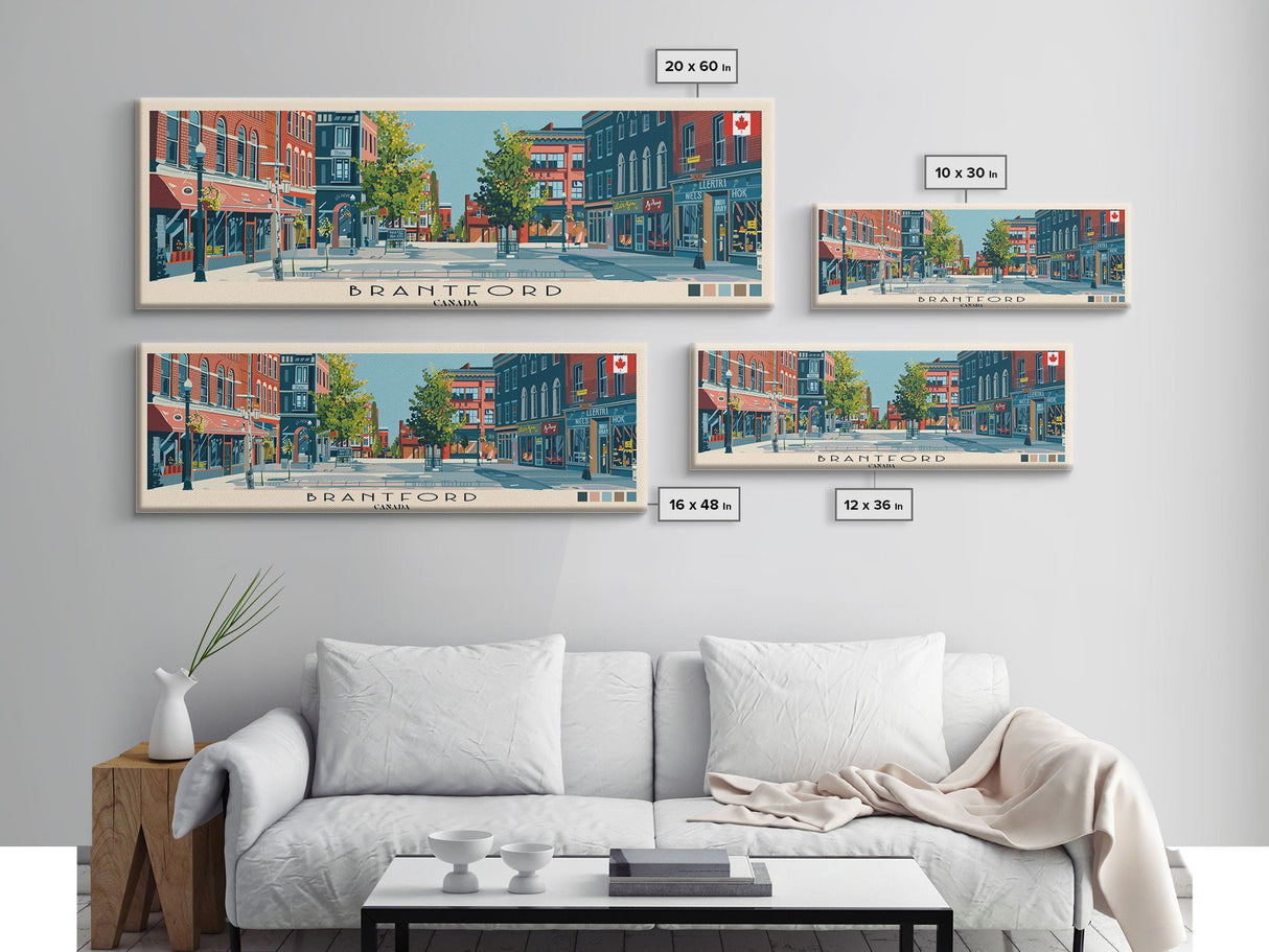 Brantford, Canada Panoramic Canvas Print, Brantford, Canada Painting, Canada Art, Brantford Travel Poster, Travel Art, Living Room Painting
