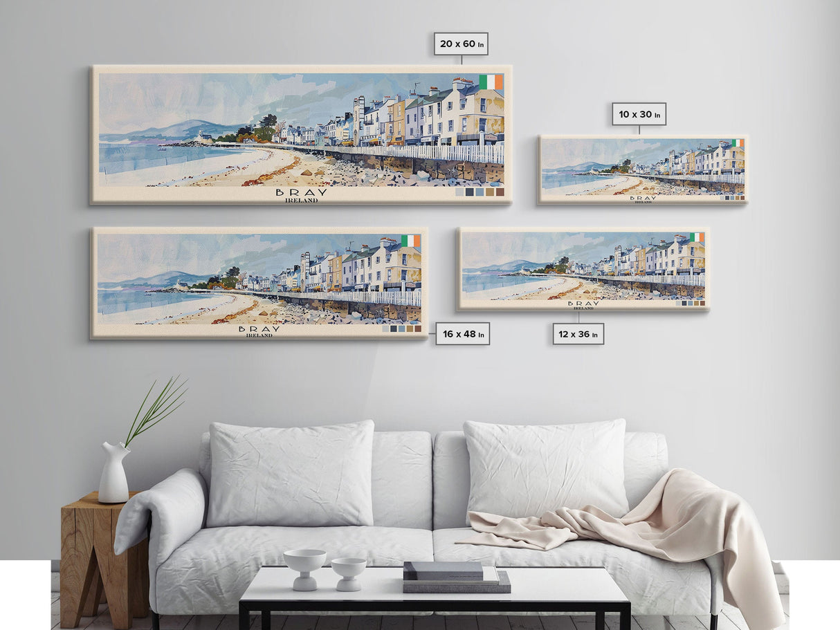 Bray, Ireland Panoramic Canvas Print, Bray, Ireland Painting, Ireland Art, Bray Travel Poster, Travel Art, Guest Room Painting