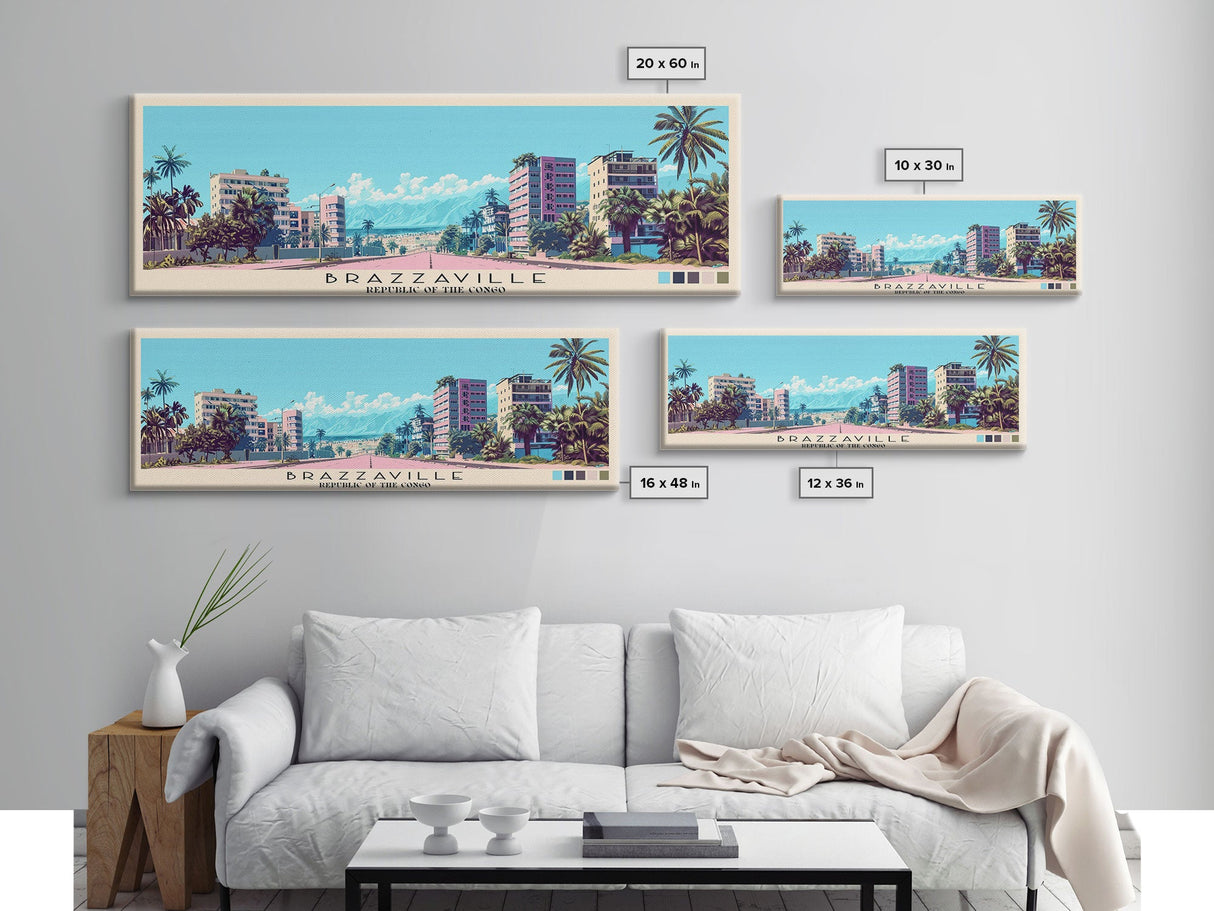 Brazzaville, Republic of the Congo Panoramic Canvas Print, Brazzaville, Republic of the Congo Painting, Republic of the Congo Art, Brazzaville Travel Poster, Travel Art, Guest Room Painting