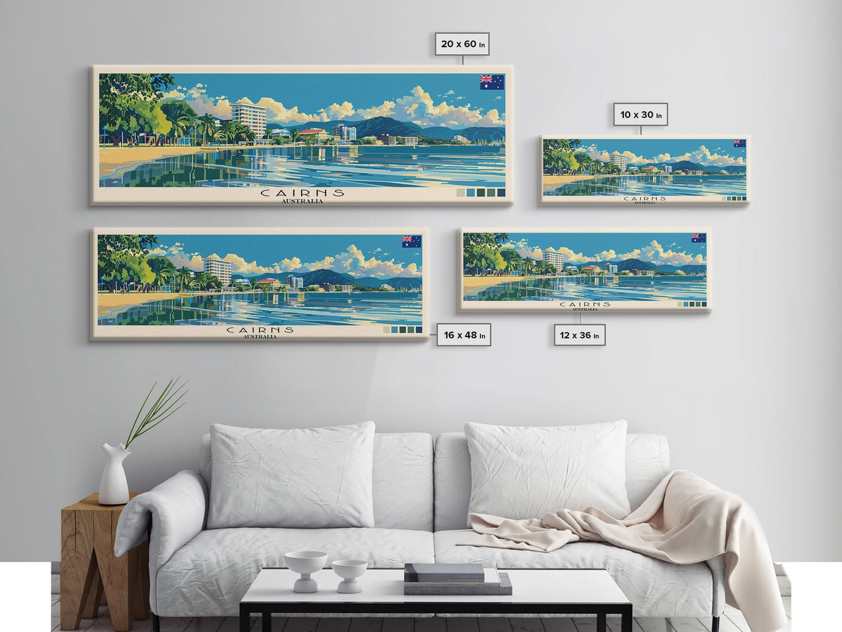 Cairns, Australia Panoramic Canvas Print, Cairns, Australia Painting, Australia Art, Cairns Travel Poster, Travel Art, Living Room Painting