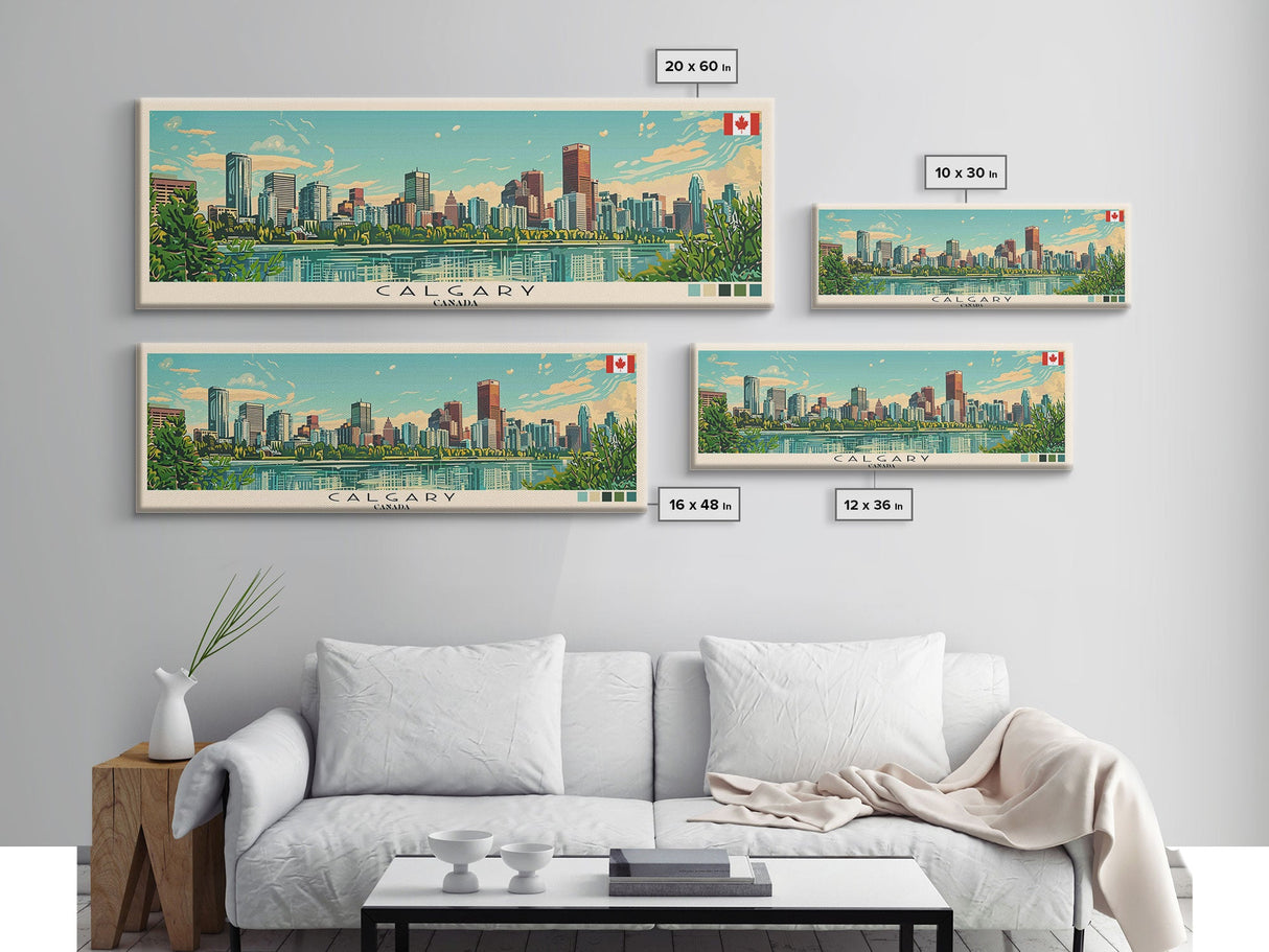 Calgary, Canada Panoramic Canvas Print, Calgary, Canada Painting, Canada Art, Calgary Travel Poster, Travel Art, Guest Room Painting