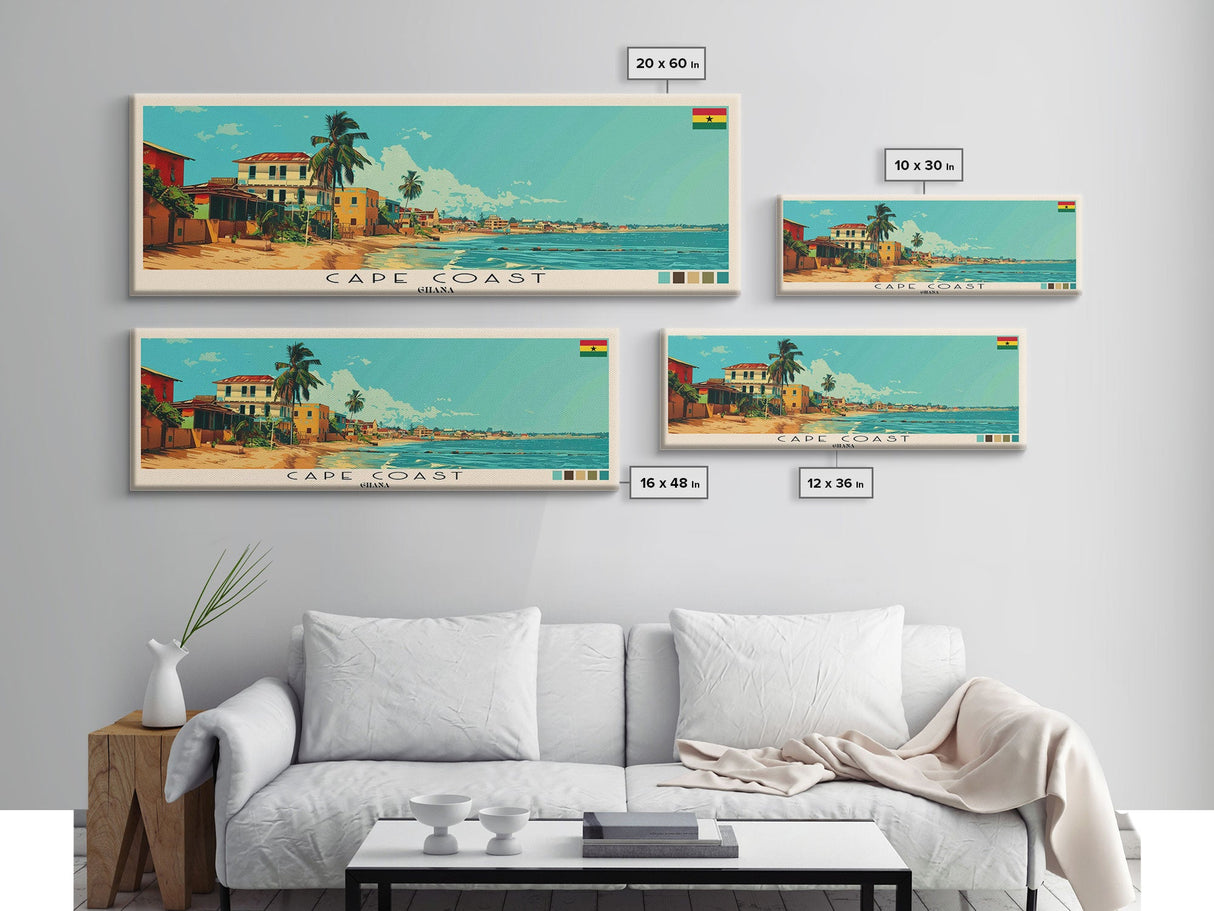 Cape Coast, Ghana Panoramic Canvas Print, Cape Coast, Ghana Painting, Ghana Art, Cape Coast Travel Poster, Travel Art, Living Room Painting