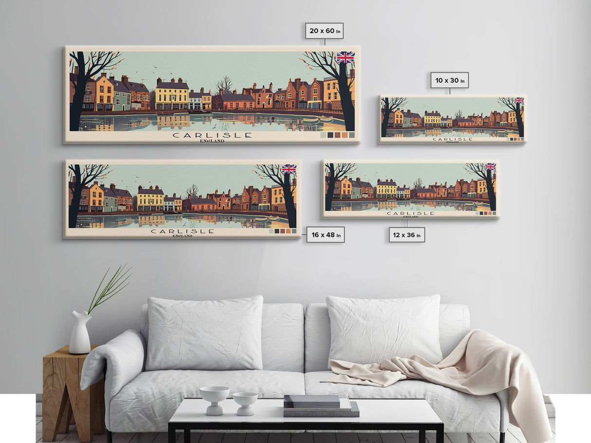 Carlisle, England Panoramic Canvas Print, Carlisle, England Painting, England Art, Carlisle Travel Poster, Travel Art, Vacation Gift