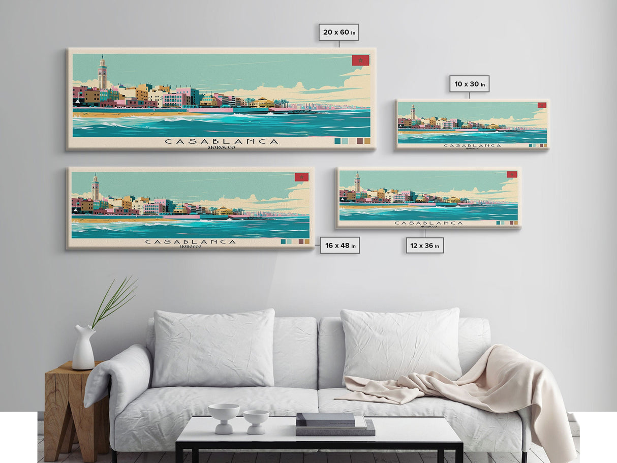Casablanca, Morocco Panoramic Canvas Print, Casablanca, Morocco Painting, Morocco Art, Casablanca Travel Poster, Travel Art, Guest Room Painting