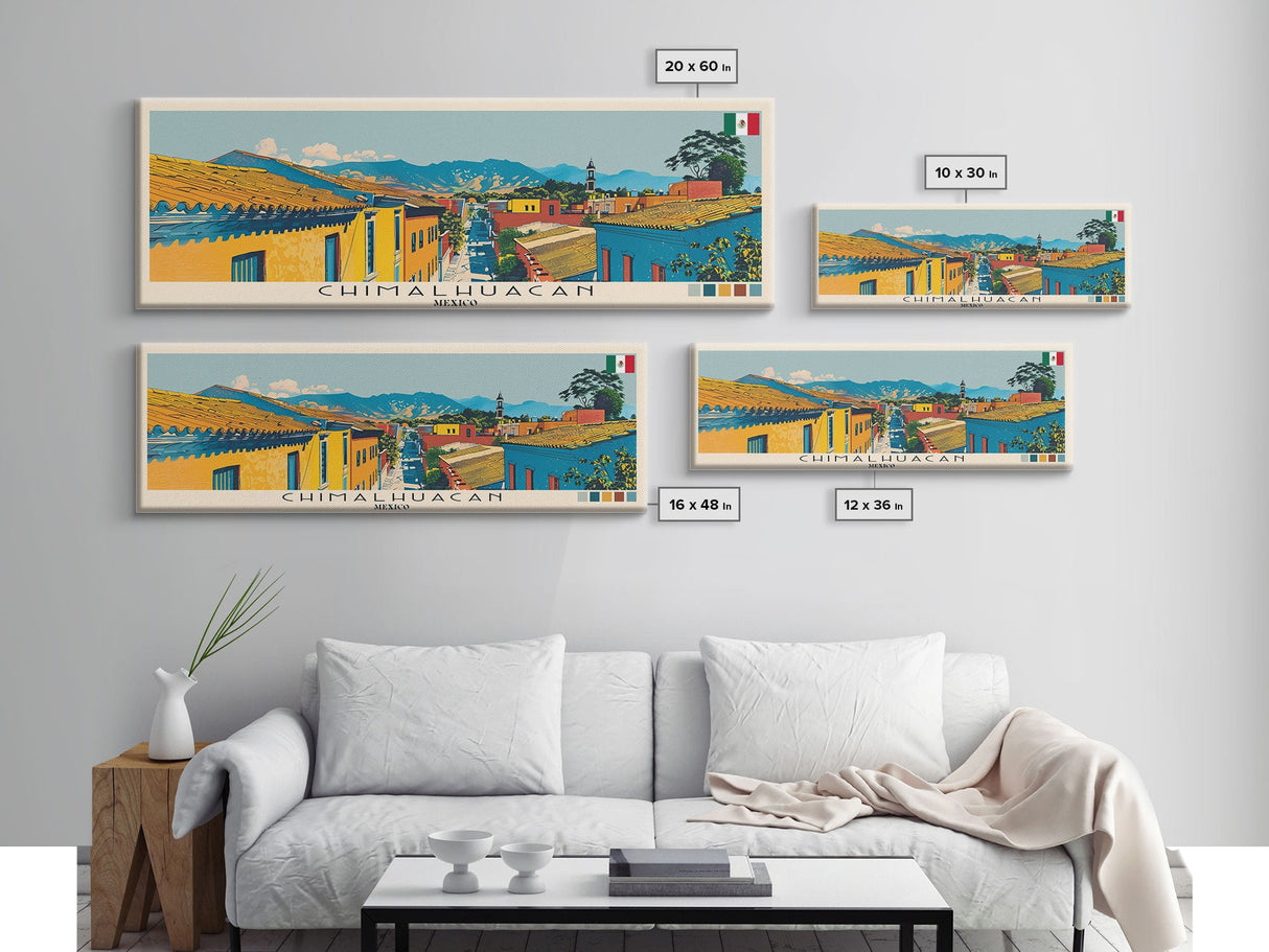 Chimalhuacan, Mexico Panoramic Canvas Print, Chimalhuacan, Mexico Painting, Mexico Art, Chimalhuacan Travel Poster, Travel Art, Living Room Painting