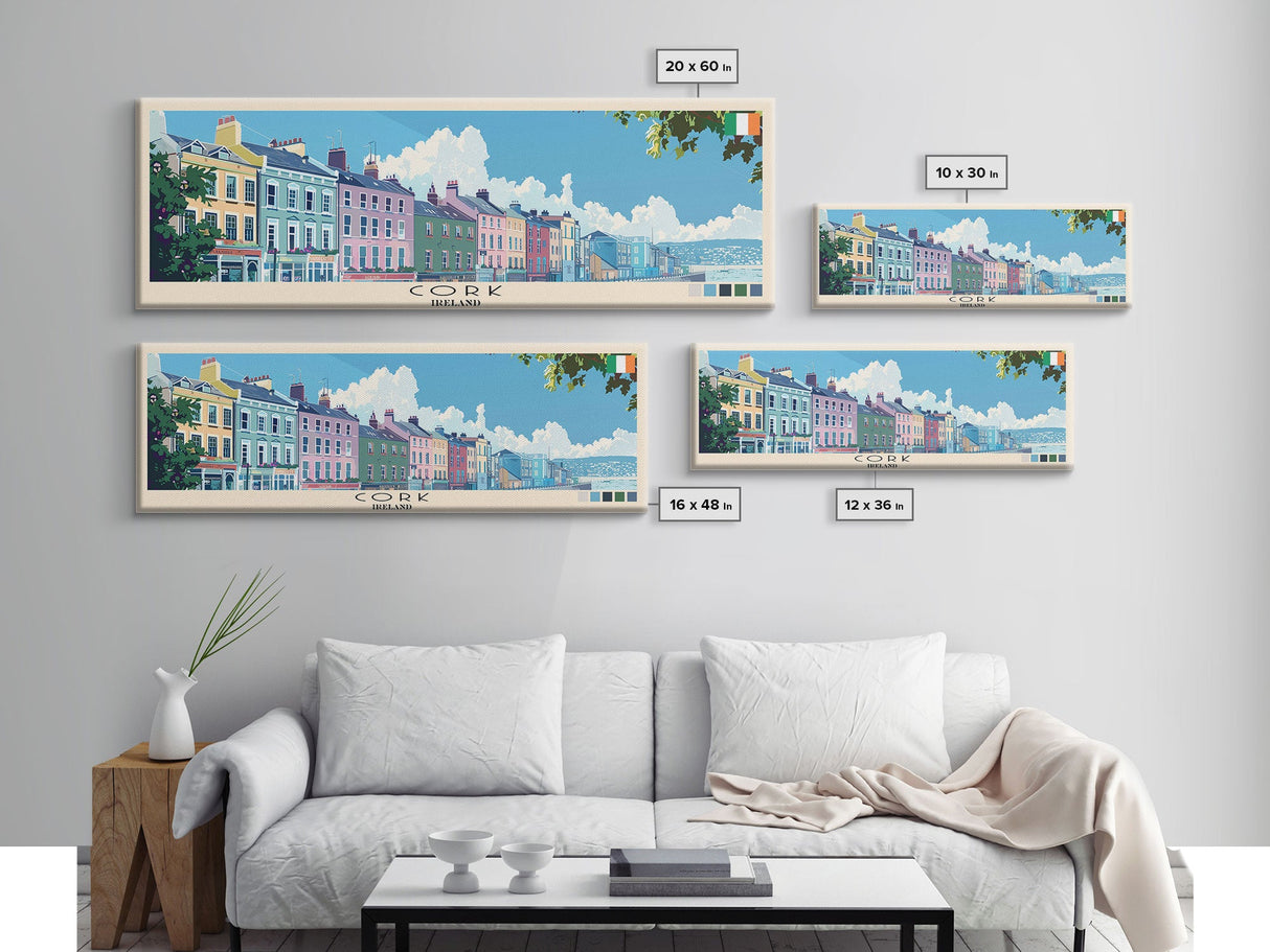 Cork, Ireland Panoramic Canvas Print, Cork, Ireland Painting, Ireland Art, Cork Travel Poster, Travel Art, Guest Room Painting