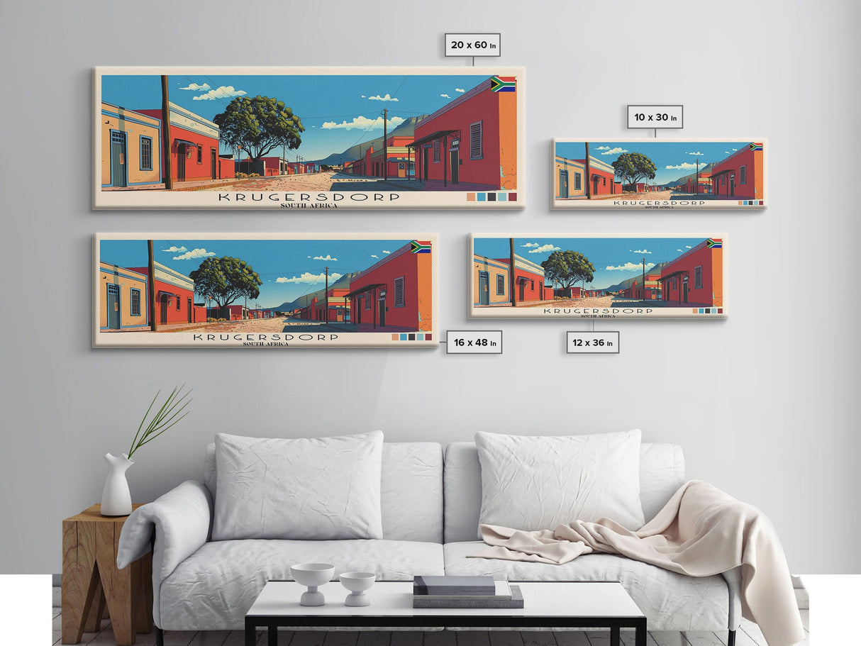 Krugersdorp, South Africa Panoramic Canvas Print, Krugersdorp, South Africa Painting, South Africa Art, Krugersdorp Travel Poster, Travel Art, Guest Room Painting