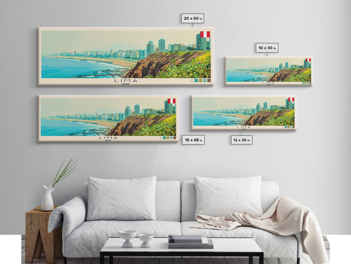 Lima, Peru Panoramic Canvas Print, Lima, Peru Painting, Peru Art, Lima Travel Poster, Travel Art, Guest Room Painting