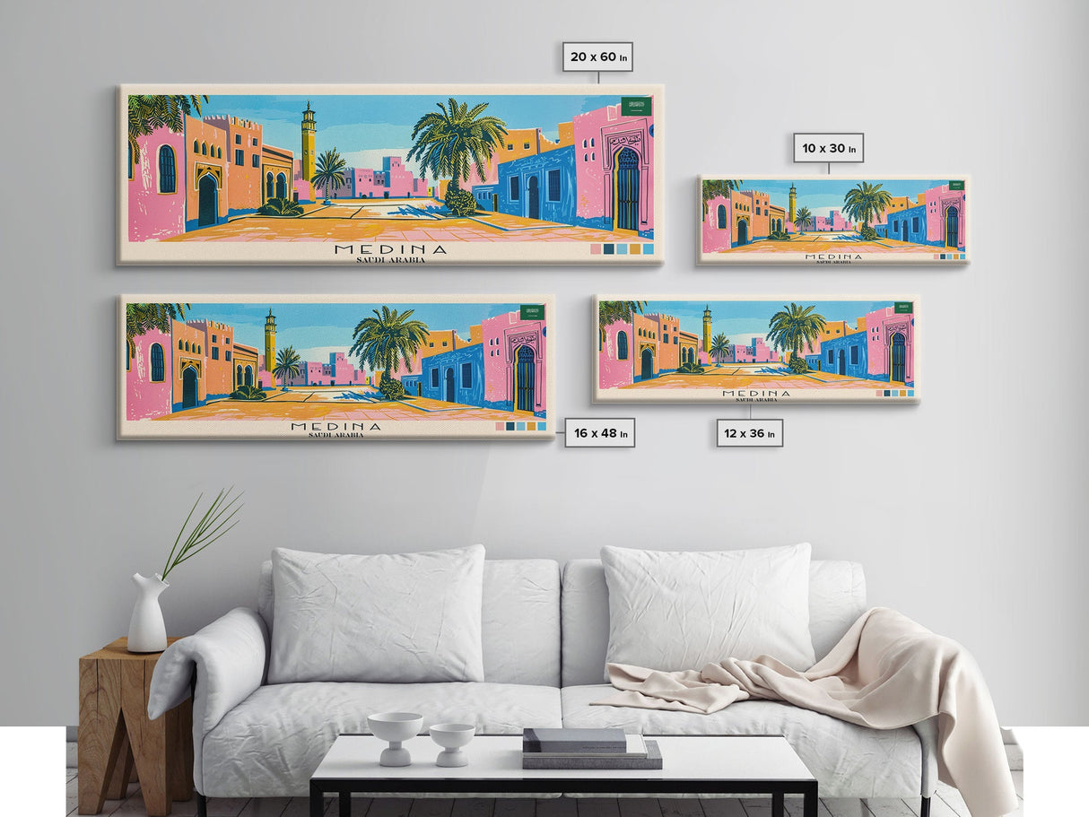 Medina, Saudi Arabia Panoramic Canvas Print, Medina, Saudi Arabia Painting, Saudi Arabia Art, Medina Travel Poster, Travel Art, Living Room Painting