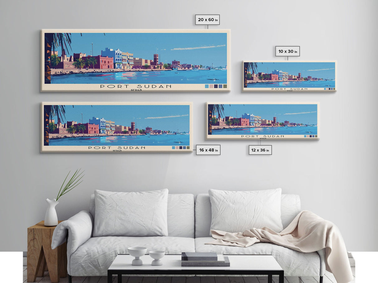Port Sudan, Sudan Panoramic Canvas Print, Port Sudan, Sudan Painting, Sudan Art, Port Sudan Travel Poster, Travel Art, Living Room Painting