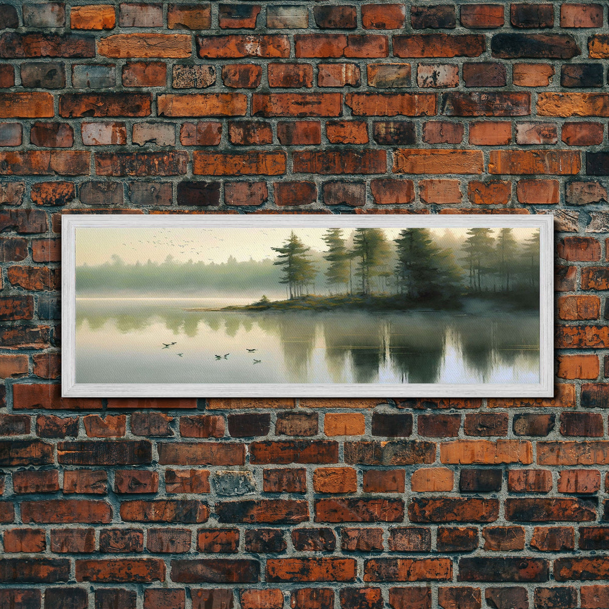 framed lake landscape art, panoramic, framed wall art, living room wall decor, framed canvas, minimalist landscape, abstract landscape art